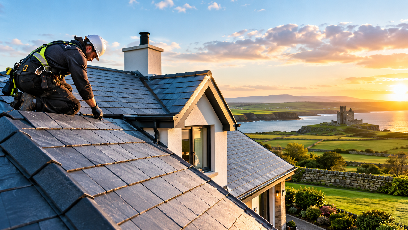 DKM Roofing team at work on a County Meath roof